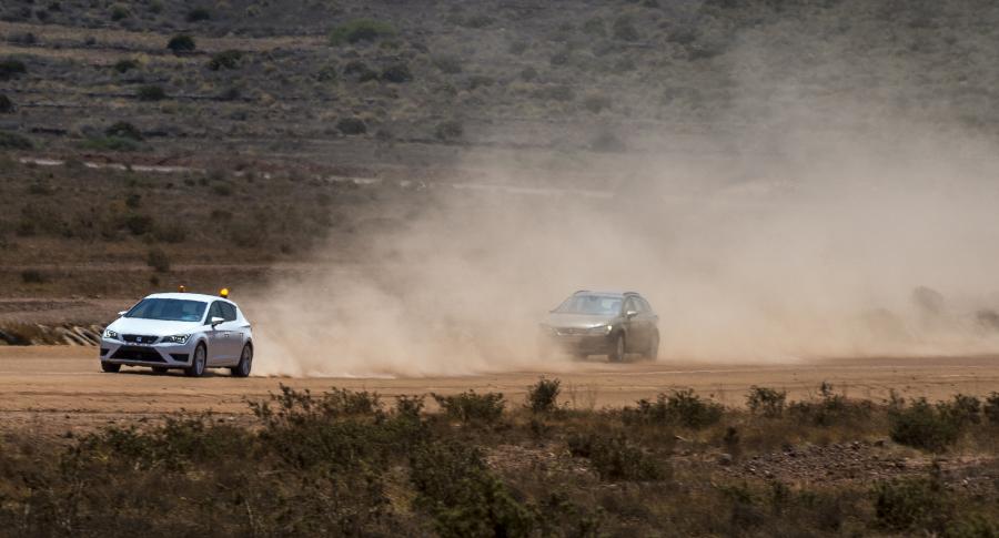 In the dust test, the car travels behind a dense cloud of dust thrown up by a support vehicle.