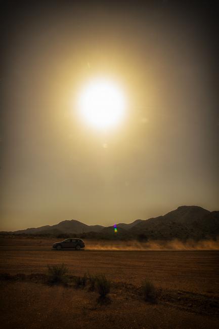 Experimenters check vehicle performance with raft of tests in desert.